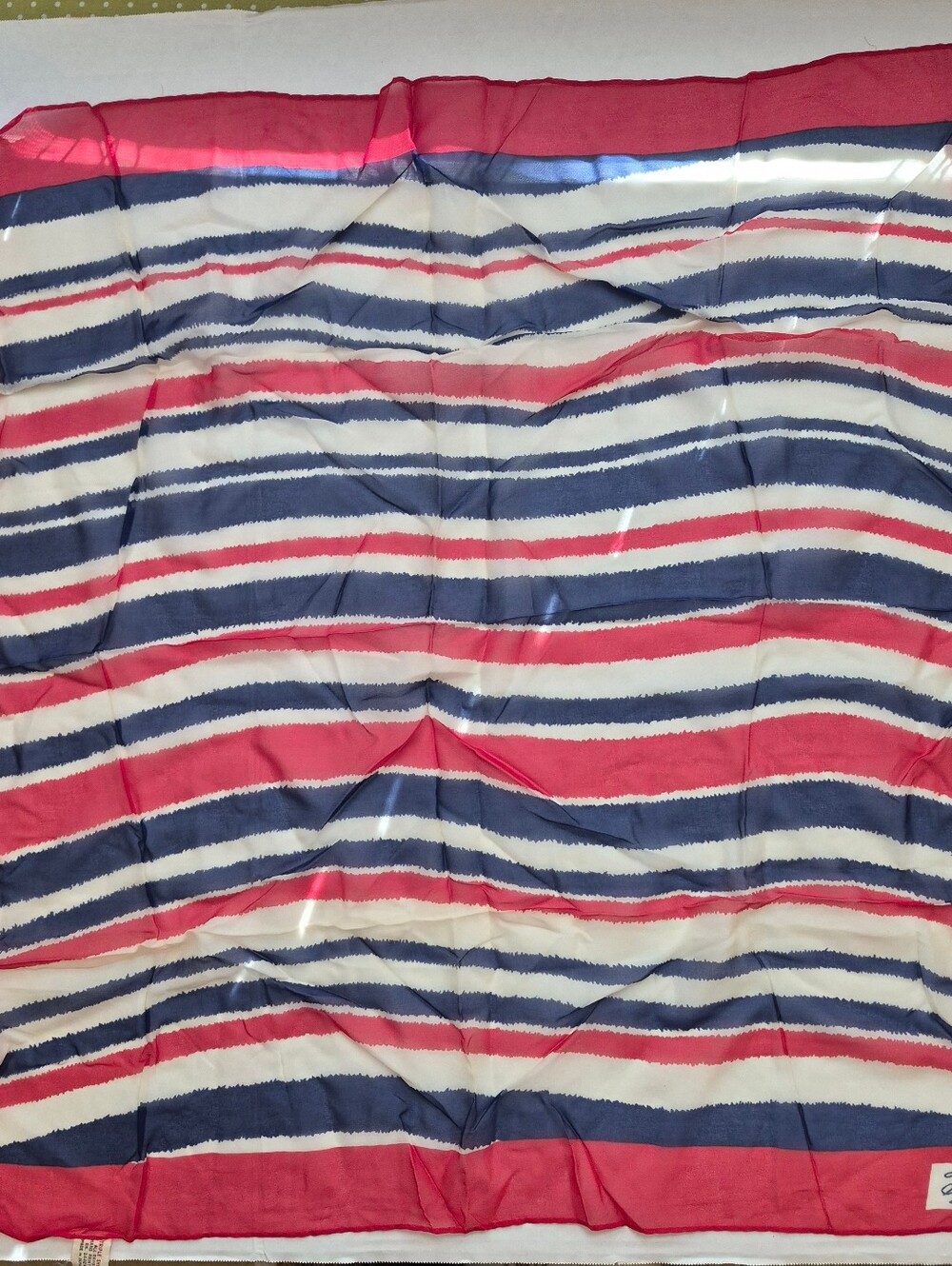 Vintage Retro Sheer Striped Navy, Red & White Lightweight Women's Scarf